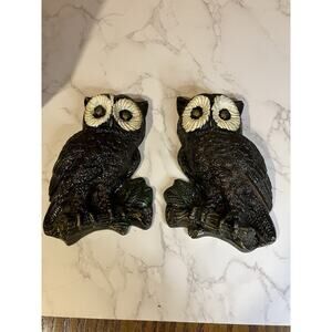Vtg Chalk Ware Owls Perched on Branch, Wall Hanging Cottage Core Kitchy Decor